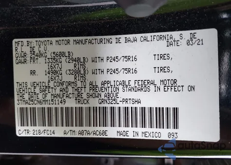 2021 Toyota Tacoma Sr5 V6 from USA, damaged, VIN 3TMAZ5CN6MM151149